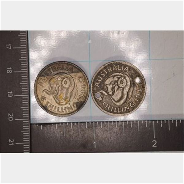 1943 & 1944 SILVER AUSTRALIA 1 SHILLING COINS: