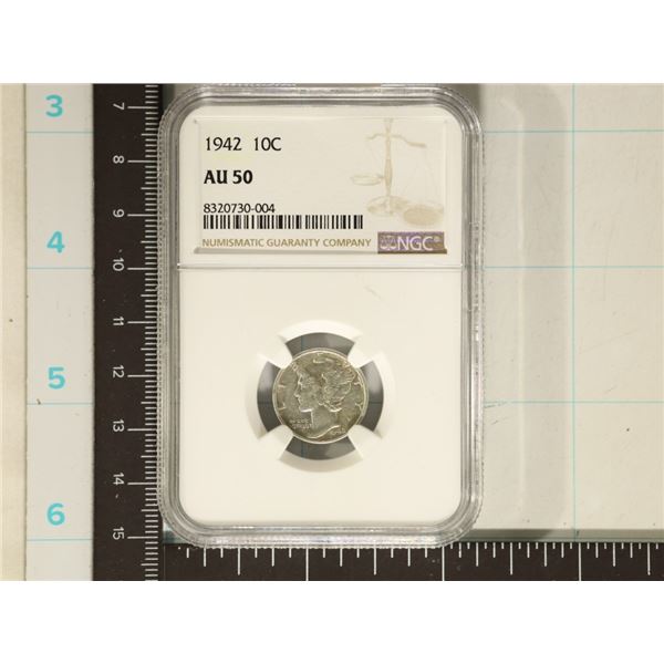 1942 SILVER MERCURY DIME NGC AU50