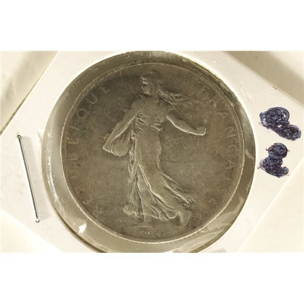 1909 FRANCE SILVER 2 FRANCS .2684 OZ. ASW