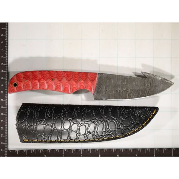 9" DAMASCUS STEEL GUT HOOK HUNTING KNIFE. BRAND