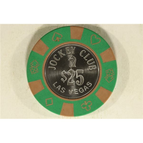 $25 JOCKEY CLUB CASINO CHIP WITH METAL INSERT