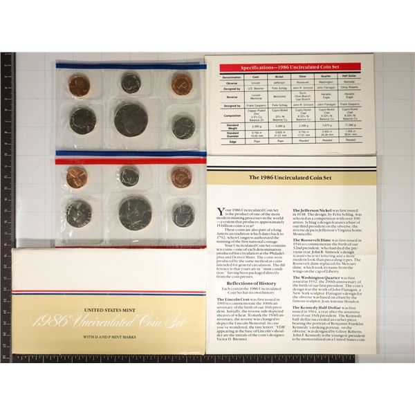 1986 US MINT SET (UNC) P/D (WITH ENVELOPE) AND