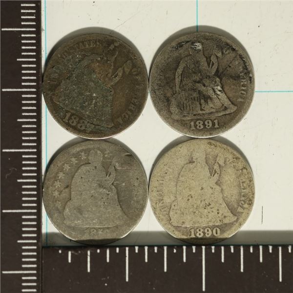 1857, 77, 90 & 1891 SILVER SEATED LIBERTY DIMES