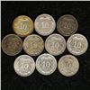 Image 1 : 10-1919 MEXICO SILVER 10 CENTAVO COINS. .466 OZ.