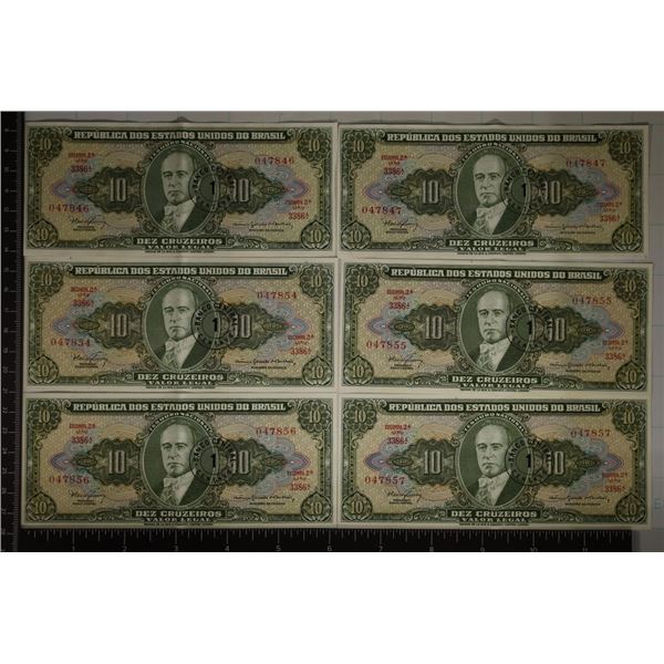 6-SERIES 3386 BRAZIL 10 CRUZEIROS SET OF 2 AND