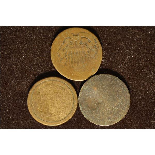 3 NO DATE US 2 CENT COINS