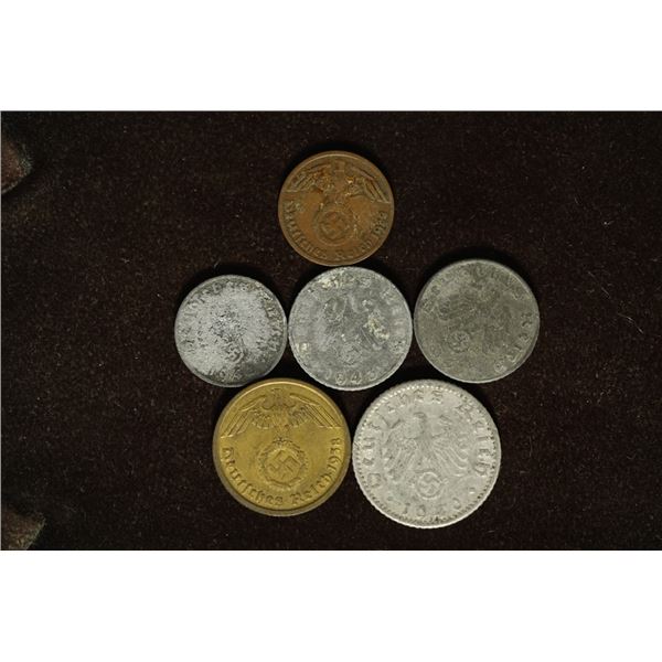 5 GERMAN PFENNING COINS WITH SWASTIKA: 1938-1