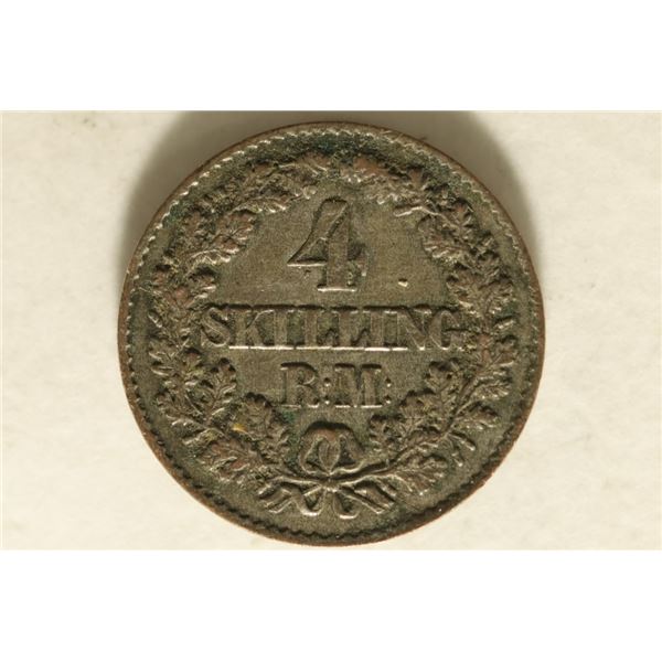 1872 DENMARK 4 SKILLING .0149 OZ. ASW