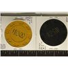 Image 2 : 2 VINTAGE CLAY CASINO CHIPS WITH DICE BORDER: $10