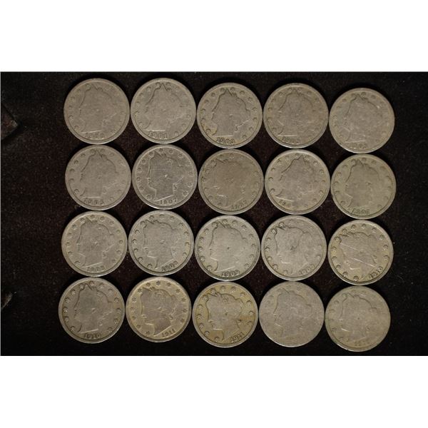 20 LIBERTY "V" NICKELS: 1900-1912
