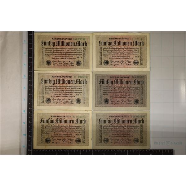 6-1923 GERMAN 50 MILLION MARK BILLS