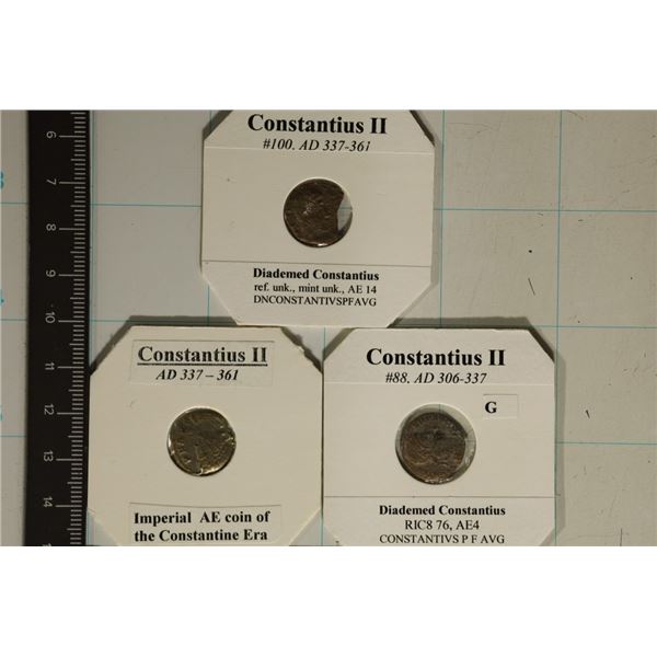 3 CONSTANTIUS II ANCIENT COINS: 2- 337-361 A.D. &