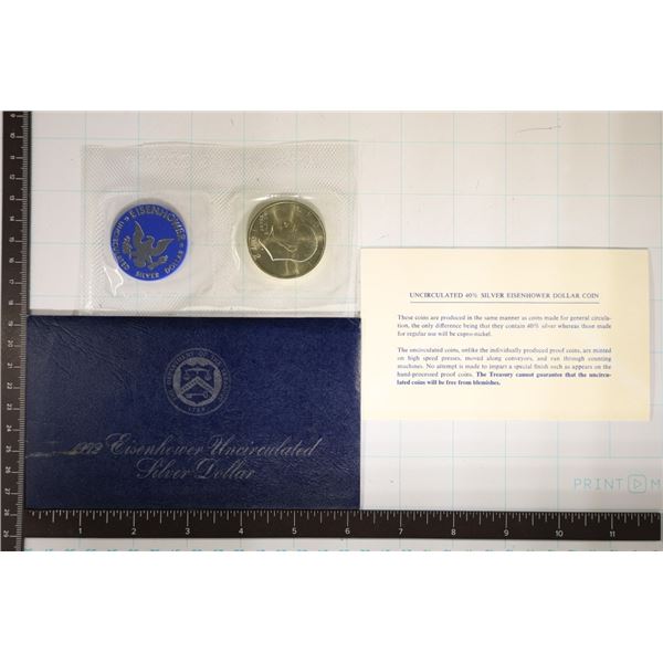 1972 IKE SILVER DOLLAR (BLUE PACK) AND CARD