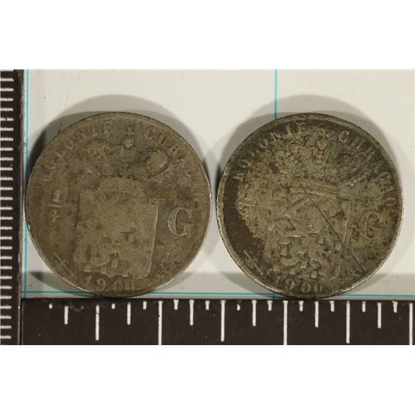 1900 & 1900 KOLONIE CURACAO SILVER 1/4 GULDENS
