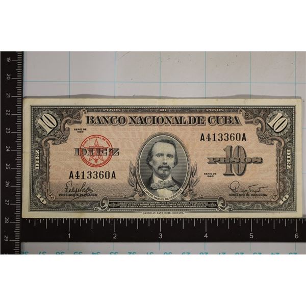 1960 CUBA 10 PESO BILL