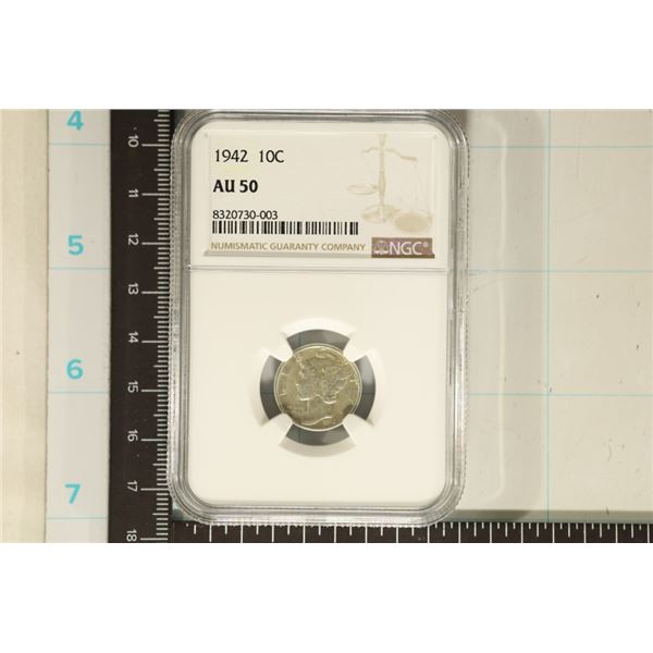 1942 SILVER MERCURY DIME NGC AU50