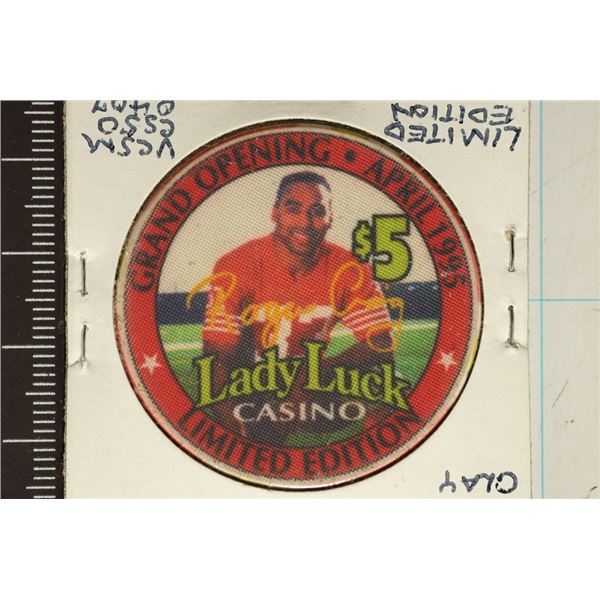 $5 LADY LUCK RIVER BOAT CASINO CHIP. 1995 GRAND