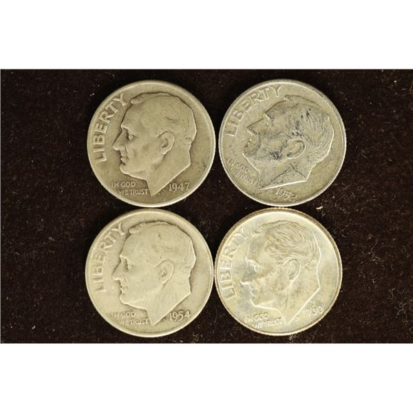 1947, 52-D, 54-D & 1960-D SILVER ROOSEVELT DIMES