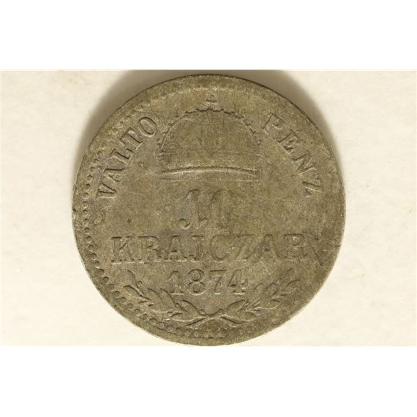 1874 HUNGARY SILVER 10KRAJCZAR 0.0213 OZ. ASW