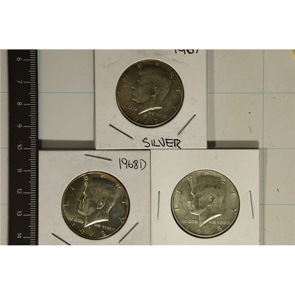 1967 & 2-1968-D UNC 40%SILVER JFK HALF DOLLARS