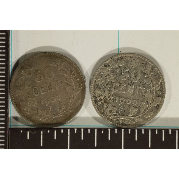 1907 & 1909 BELGIUM SILVER 5 CENTIMES COINS .1342