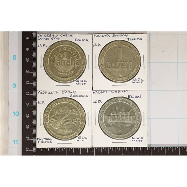4-$1 METAL CASINO GAMING TOKENS: HARRAH'S BALLY''S