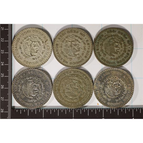 1957, 59, 61, 62, 63  & 1965 MEXICO SILVER PESOS