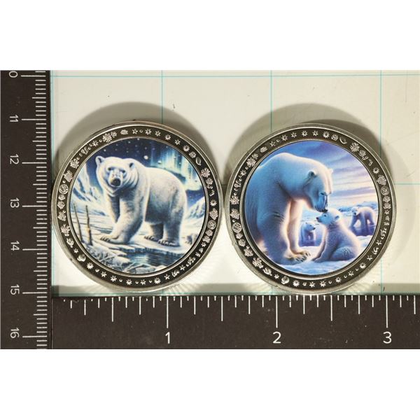 2-1 OZ. SILVER PLATED UNC POLAR BEAR ROUNDS.