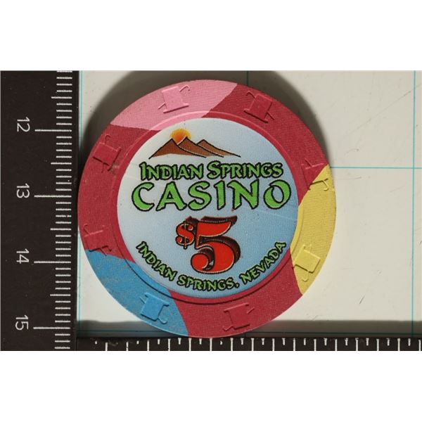 $5 INDIAN SPRING CASINO CHIP. INDIAN SPRINGS, NV.