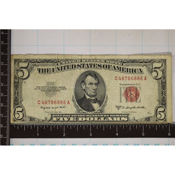 1953-B US $5 RED SEAL NOTE