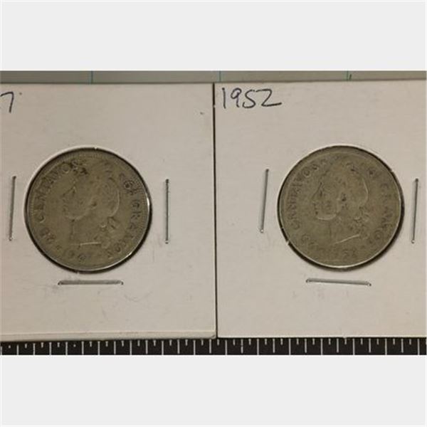 1945 & 1947 SILVER DOMINICAN REPUBLIC 25 CENTAVOS