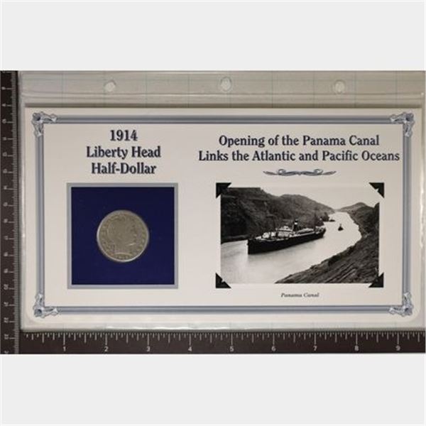 1914-S SILVER BARBER HALF DOLLAR ON INFO CARD