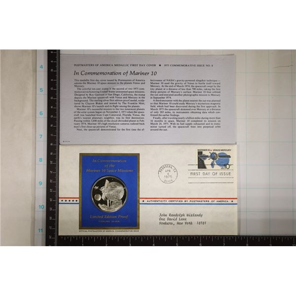 .8 OZ PF STERLING SILVER ROUND IN POSTMASTERS FDC