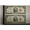Image 1 : 2-1963 US $2 RED SEALS CU WITH CONSECUTIVE SERIALS