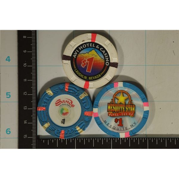 3-$1 PLASTIC CASINO GAMING CHIPS:  AVI HOTEL &