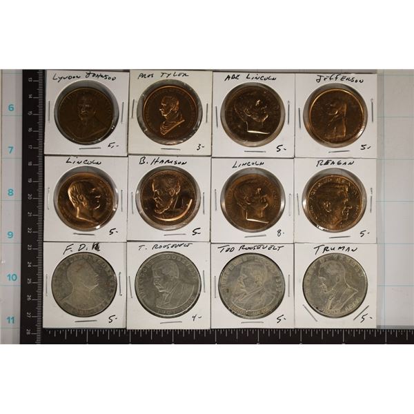 12 METAL PRESIDENTIAL MEDALS: JOHNSON, REAGAN,