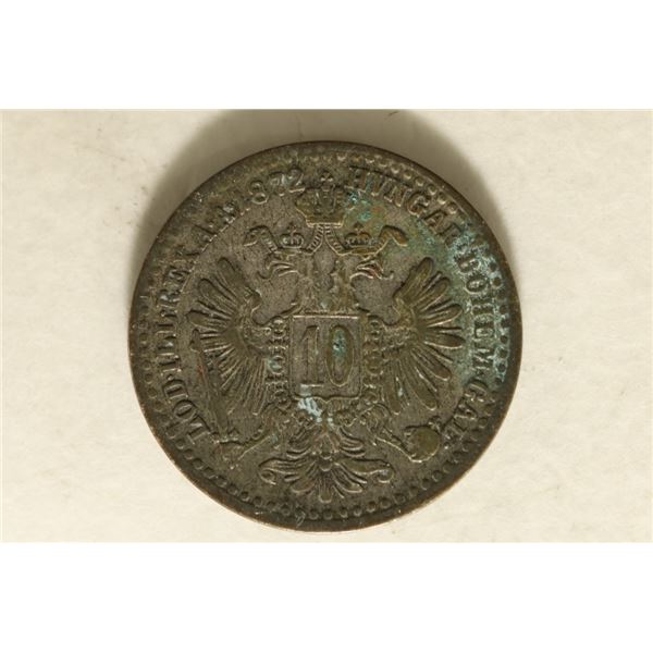 1872 AUSTRIA 10 KRUEZER .0214 OZ. ASW