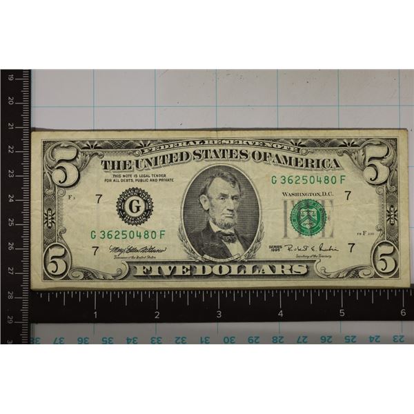 1995 US $5 FRN GREEN SEAL