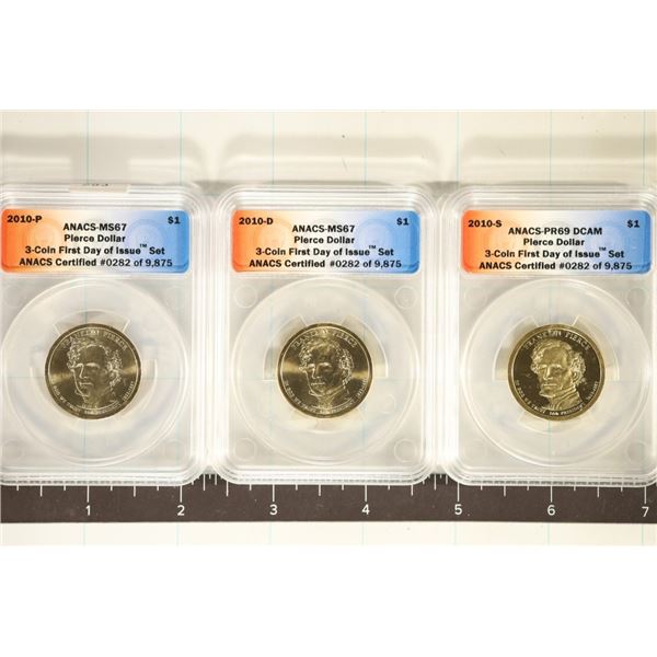 2010-P/D/S FRANKLIN PIERCE DOLLARS ANACS GRADED: