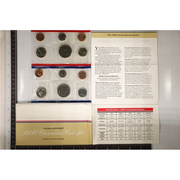 1986 US MINT SET (UNC) P/D (WITH ENVELOPE)