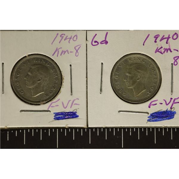 2-1940 NEW ZEALAND SILVER 6 PENCE .091 OZ. ASW