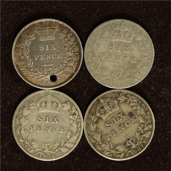18?8. 1902, 1906 & 1907 GREAT BRITAIN SILVER 6