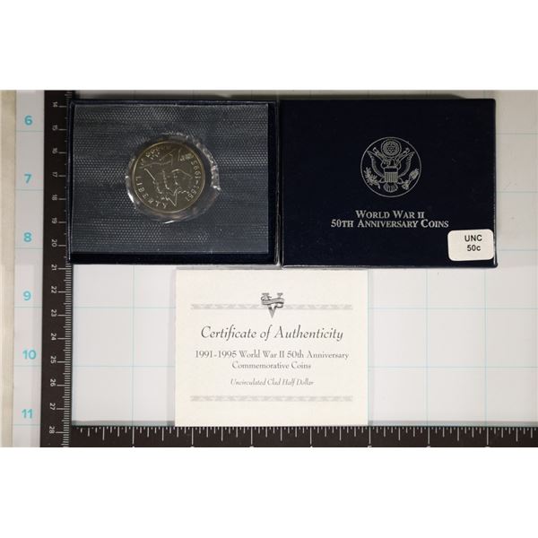 1991-95 WWII US HALF DOLLAR UNC WITH CERTIFICATE