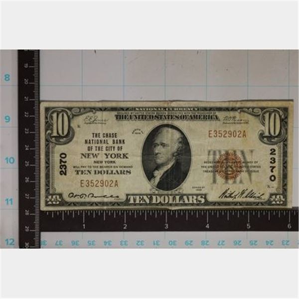 1929 US $10 NATIONAL CURRENCY OF NEW YORK NEW YORK