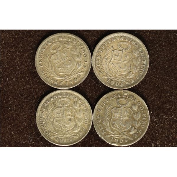 1900, 01 & 2-1905 PERU SILVER 1/2 DINERO .1448