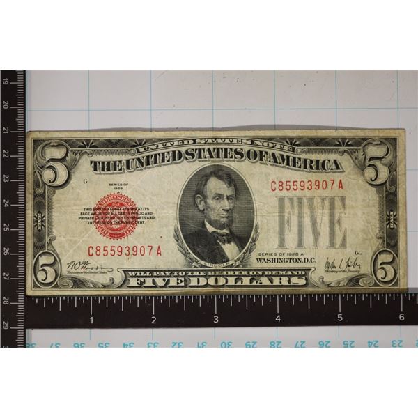 1928-A US $5 RED SEAL NOTE
