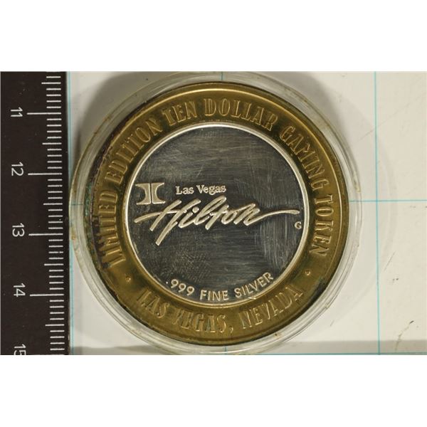 CASINO $10 SILVER TOKEN (UNC) HILTON HOTEL& CASINO