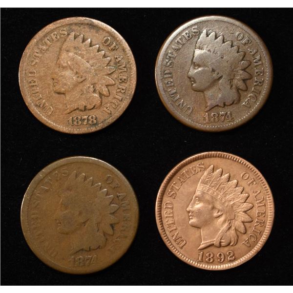 (2) 1874, 1878, 1892 INDIAN CENTS