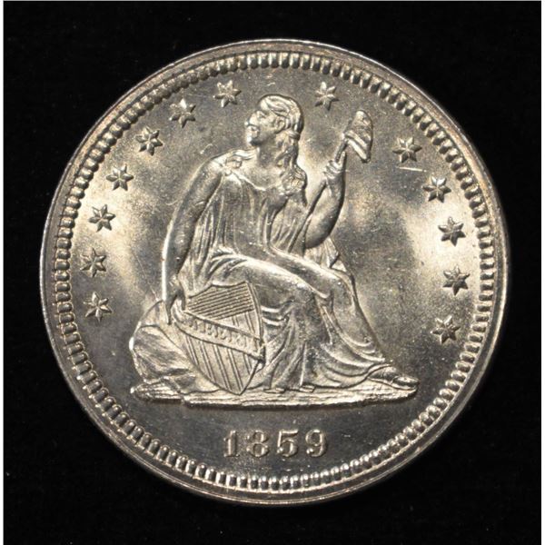1859 SEATED LIBERTY QUARTER GEM BU