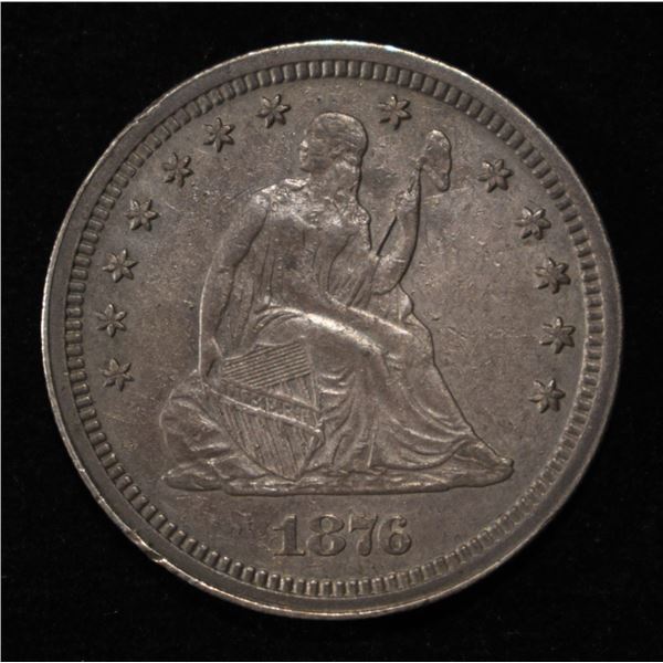 1876-CC SEATED LIBERTY QUARTER AU/BU